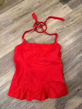 Hollister Red Halter Crop Top with Pleated Hem